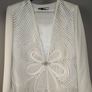Ben Marc International 3 Piece White Suit with Gold and Rhinestone, Size 12